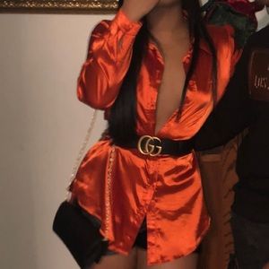 Orange satin shirt